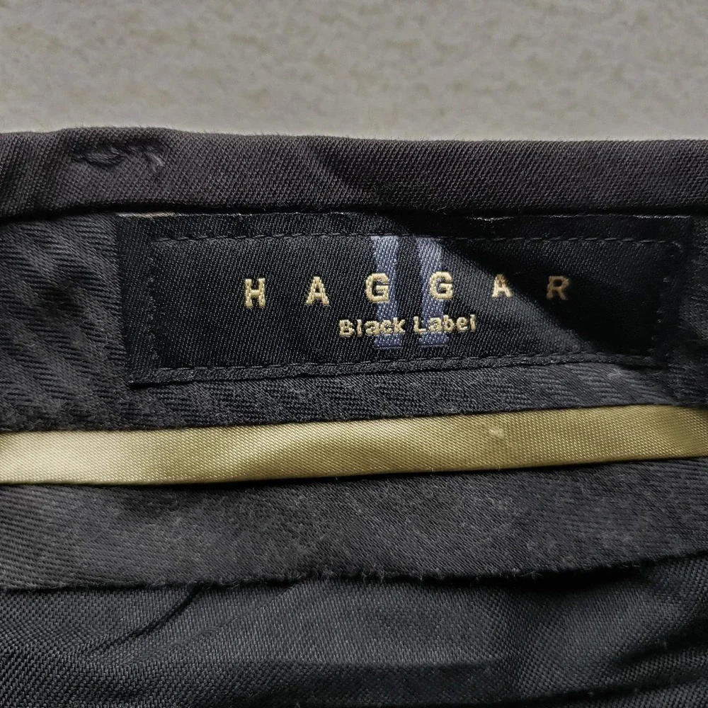 Haggar Dress Pants Mens 47x32 Black Black Label Pleated Microfiber Classic Fit